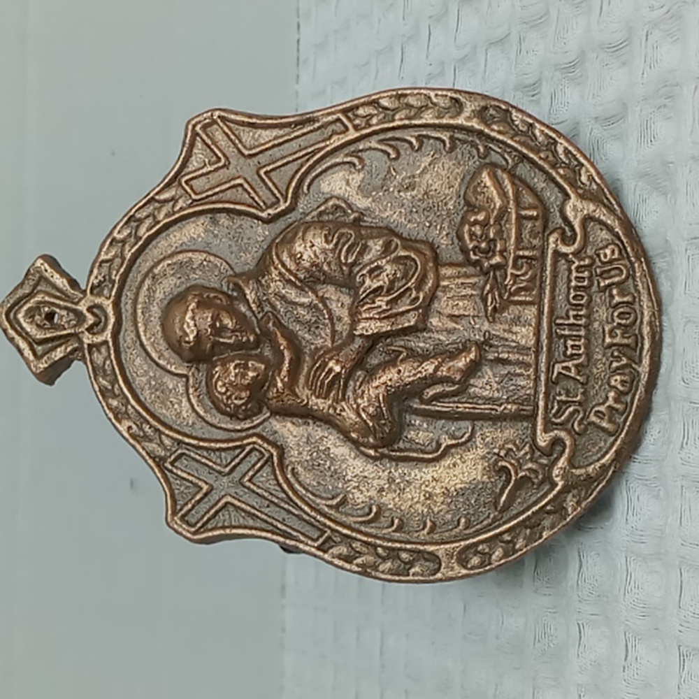 St. Anthony of Padua Religious Brass Plaque/Wall Medallion Vintage
